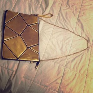 Gold leather large metallic wristlet &shoulder bag